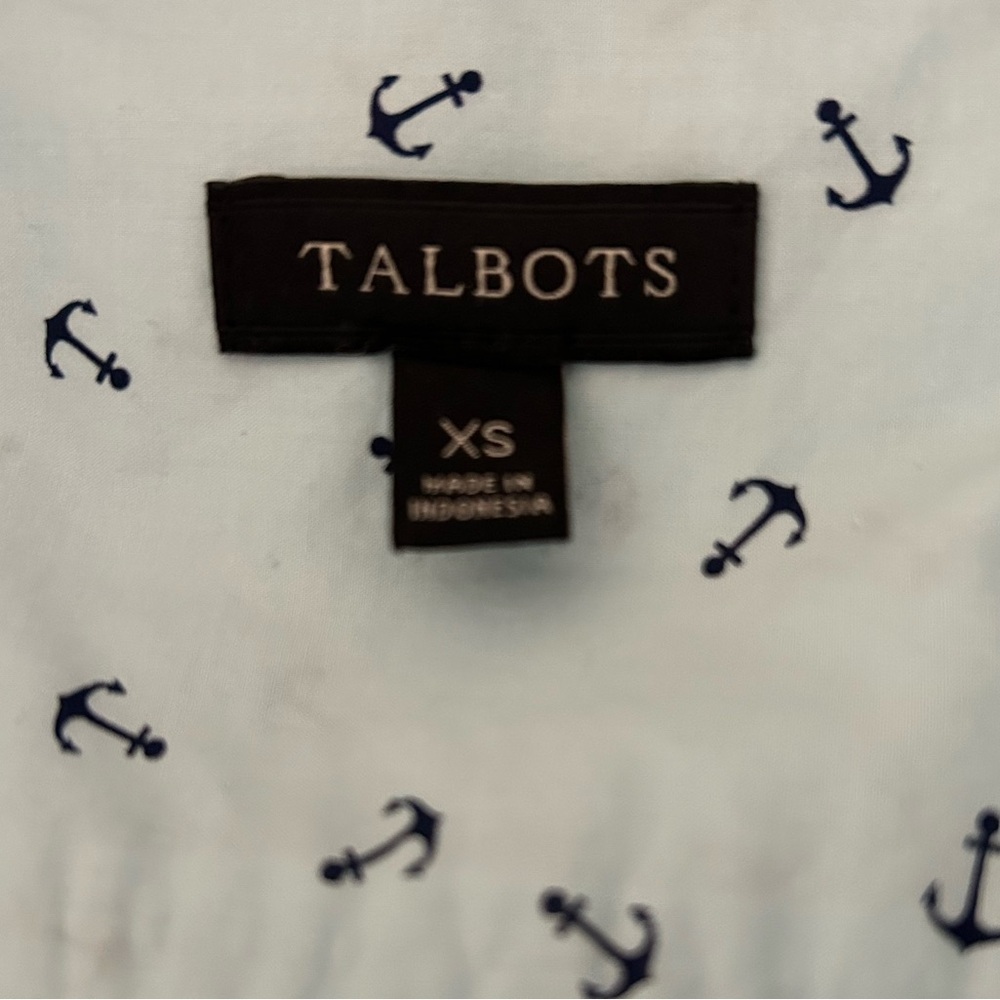 Talbots Long Sleeve Cotton Anchor Nautical Vacation Coastal Button Front Blouse - Picture 7 of 8
